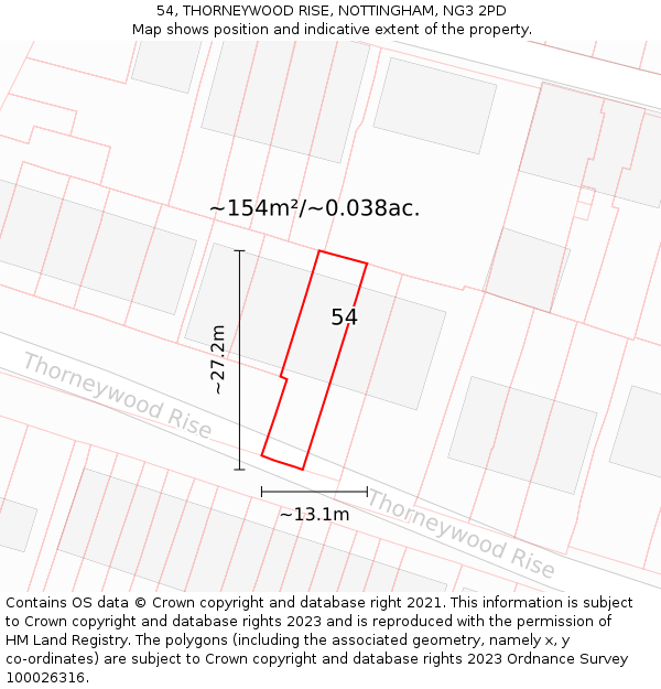 54, THORNEYWOOD RISE, NOTTINGHAM, NG3 2PD: Plot and title map