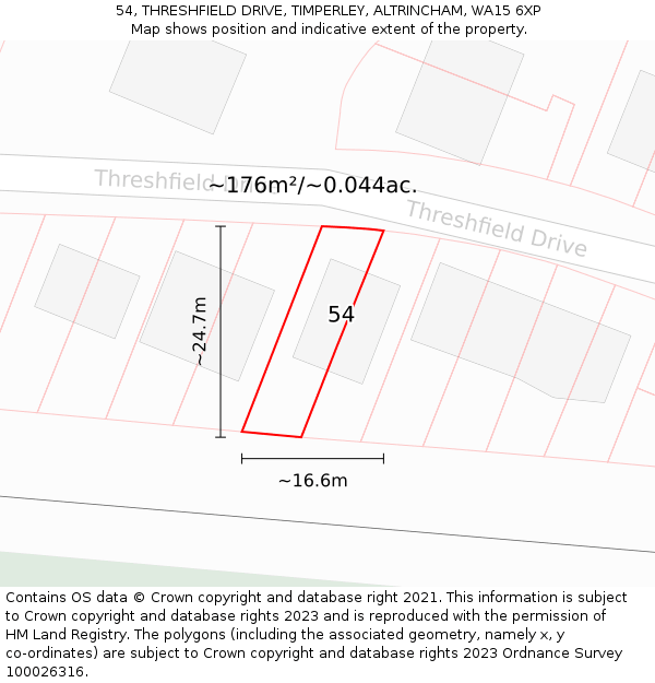 54, THRESHFIELD DRIVE, TIMPERLEY, ALTRINCHAM, WA15 6XP: Plot and title map