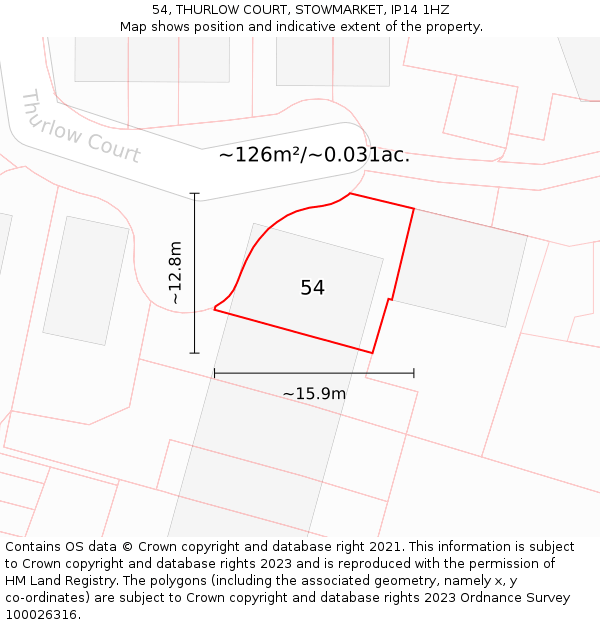 54, THURLOW COURT, STOWMARKET, IP14 1HZ: Plot and title map
