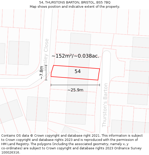 54, THURSTONS BARTON, BRISTOL, BS5 7BQ: Plot and title map