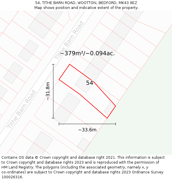 54, TITHE BARN ROAD, WOOTTON, BEDFORD, MK43 9EZ: Plot and title map