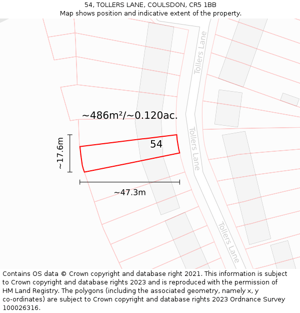 54, TOLLERS LANE, COULSDON, CR5 1BB: Plot and title map