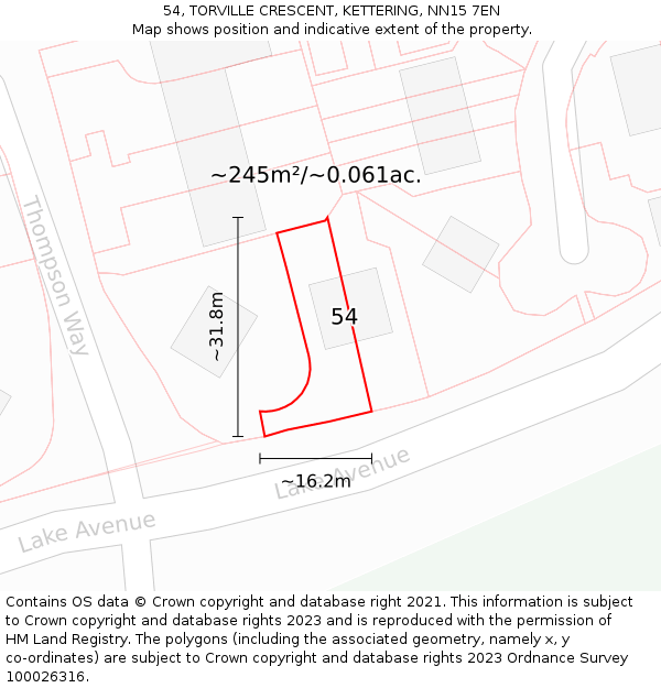 54, TORVILLE CRESCENT, KETTERING, NN15 7EN: Plot and title map