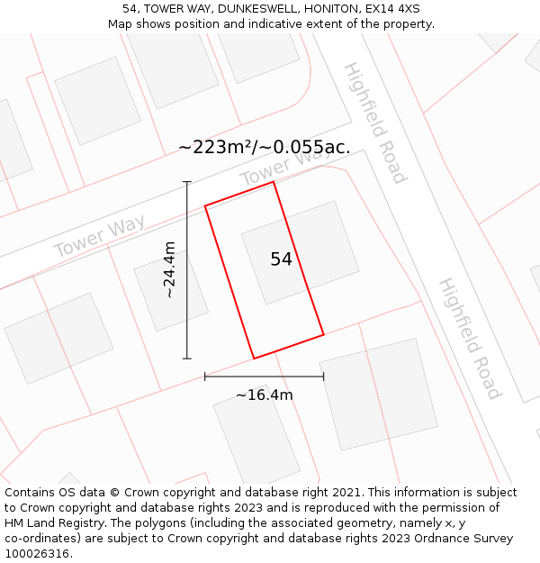 54, TOWER WAY, DUNKESWELL, HONITON, EX14 4XS: Plot and title map
