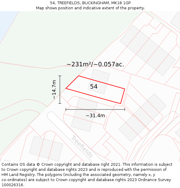 54, TREEFIELDS, BUCKINGHAM, MK18 1GP: Plot and title map