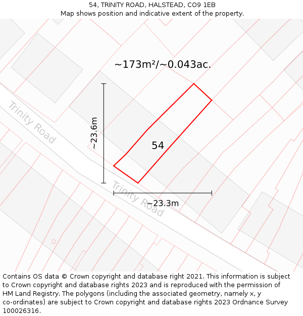 54, TRINITY ROAD, HALSTEAD, CO9 1EB: Plot and title map