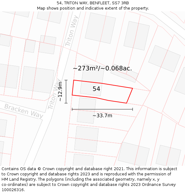 54, TRITON WAY, BENFLEET, SS7 3RB: Plot and title map