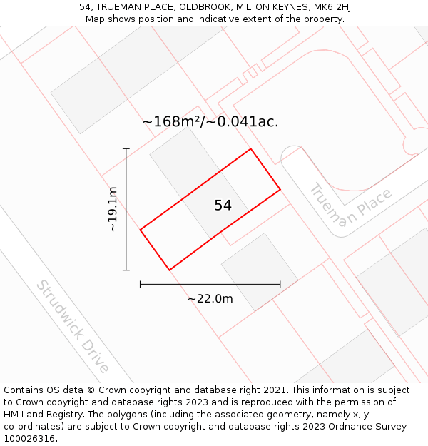 54, TRUEMAN PLACE, OLDBROOK, MILTON KEYNES, MK6 2HJ: Plot and title map
