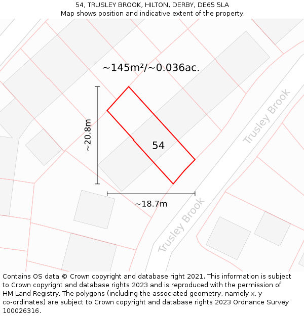 54, TRUSLEY BROOK, HILTON, DERBY, DE65 5LA: Plot and title map