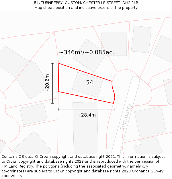 54, TURNBERRY, OUSTON, CHESTER LE STREET, DH2 1LR: Plot and title map
