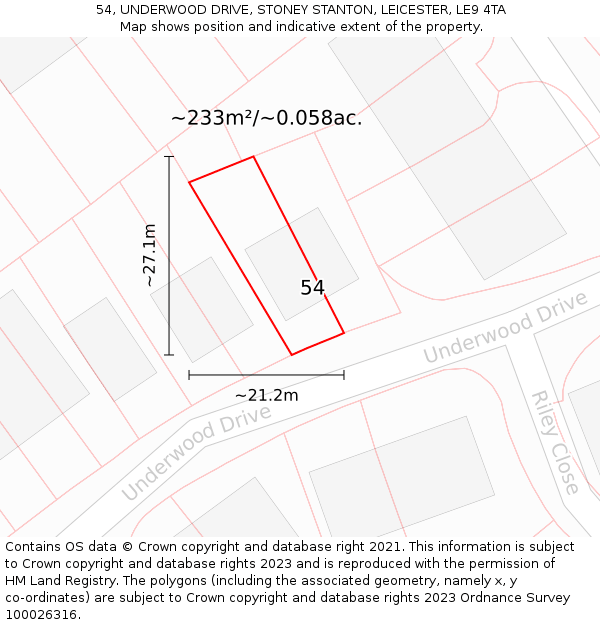 54, UNDERWOOD DRIVE, STONEY STANTON, LEICESTER, LE9 4TA: Plot and title map