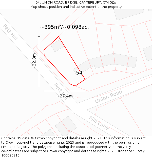 54, UNION ROAD, BRIDGE, CANTERBURY, CT4 5LW: Plot and title map