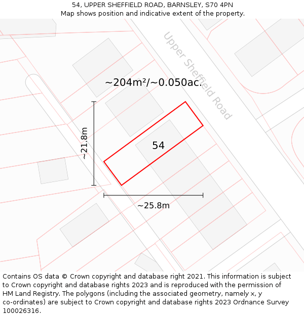 54, UPPER SHEFFIELD ROAD, BARNSLEY, S70 4PN: Plot and title map