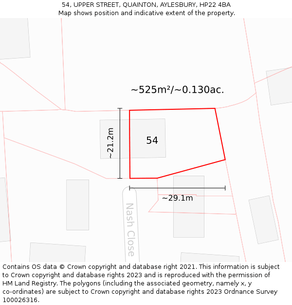 54, UPPER STREET, QUAINTON, AYLESBURY, HP22 4BA: Plot and title map