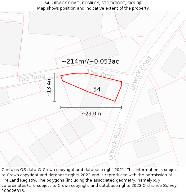 54, URWICK ROAD, ROMILEY, STOCKPORT, SK6 3JP: Plot and title map