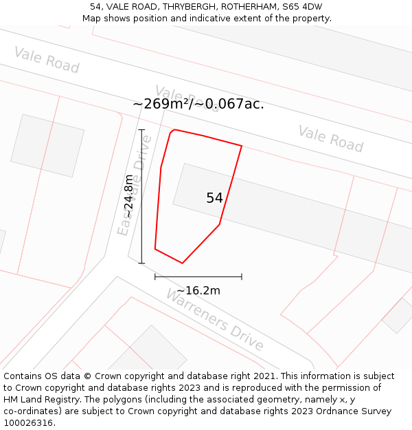 54, VALE ROAD, THRYBERGH, ROTHERHAM, S65 4DW: Plot and title map