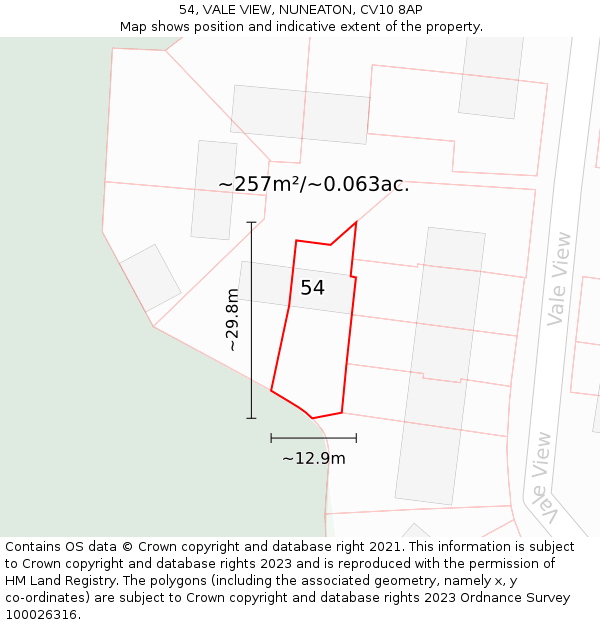 54, VALE VIEW, NUNEATON, CV10 8AP: Plot and title map