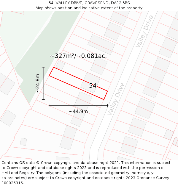 54, VALLEY DRIVE, GRAVESEND, DA12 5RS: Plot and title map
