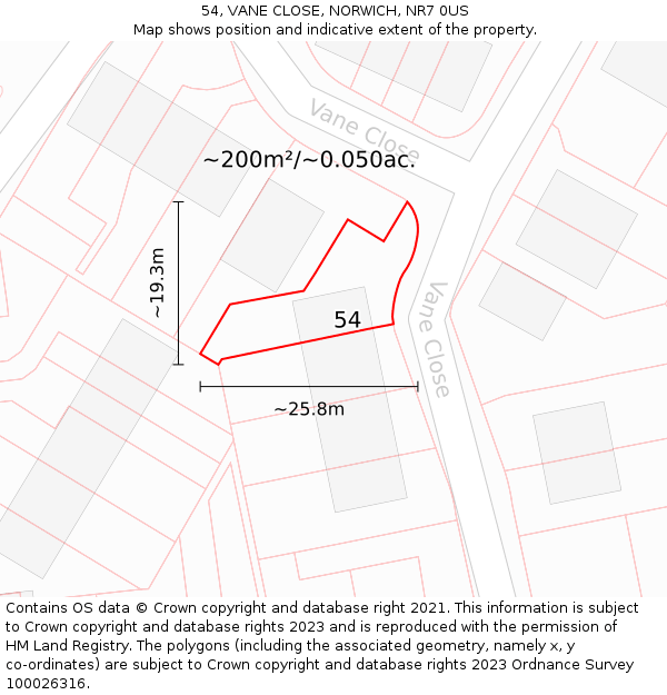 54, VANE CLOSE, NORWICH, NR7 0US: Plot and title map