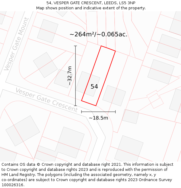 54, VESPER GATE CRESCENT, LEEDS, LS5 3NP: Plot and title map