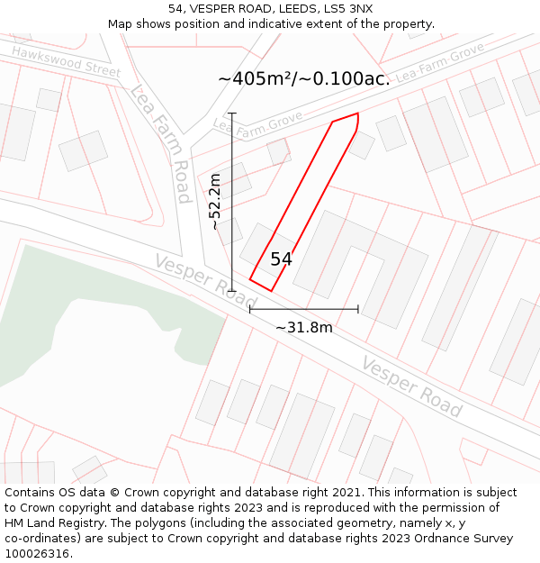 54, VESPER ROAD, LEEDS, LS5 3NX: Plot and title map