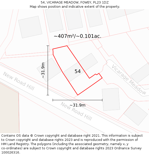 54, VICARAGE MEADOW, FOWEY, PL23 1DZ: Plot and title map