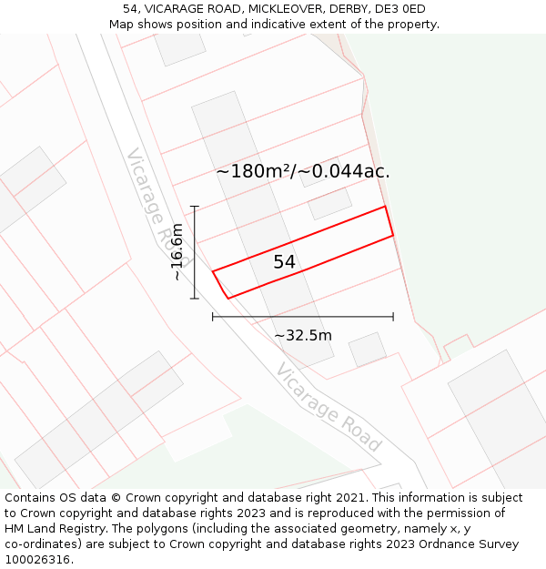 54, VICARAGE ROAD, MICKLEOVER, DERBY, DE3 0ED: Plot and title map