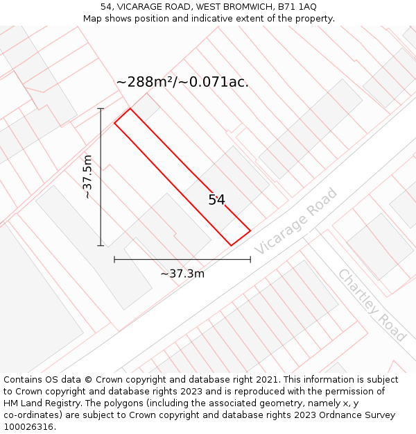 54, VICARAGE ROAD, WEST BROMWICH, B71 1AQ: Plot and title map