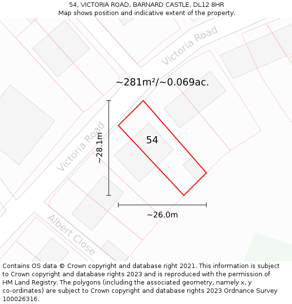 54, VICTORIA ROAD, BARNARD CASTLE, DL12 8HR: Plot and title map