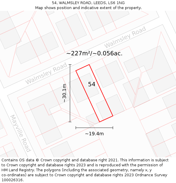 54, WALMSLEY ROAD, LEEDS, LS6 1NG: Plot and title map
