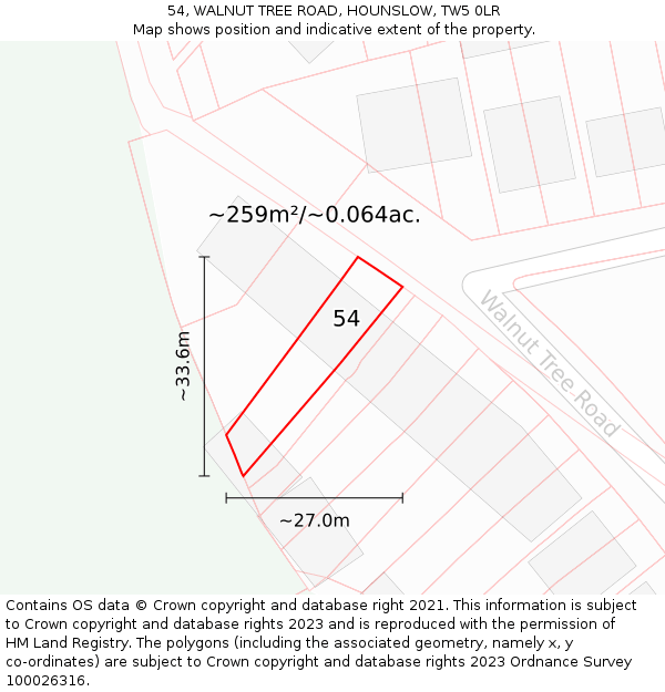 54, WALNUT TREE ROAD, HOUNSLOW, TW5 0LR: Plot and title map