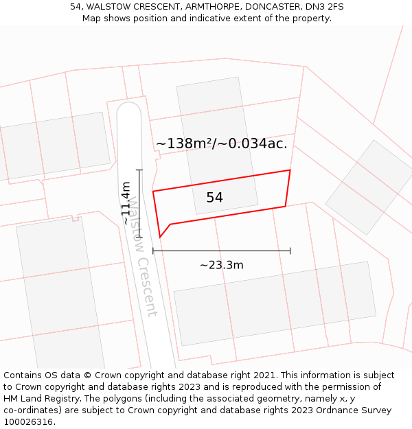54, WALSTOW CRESCENT, ARMTHORPE, DONCASTER, DN3 2FS: Plot and title map