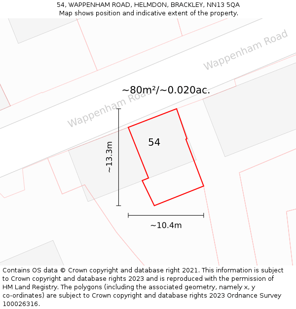 54, WAPPENHAM ROAD, HELMDON, BRACKLEY, NN13 5QA: Plot and title map