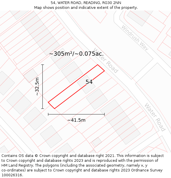 54, WATER ROAD, READING, RG30 2NN: Plot and title map