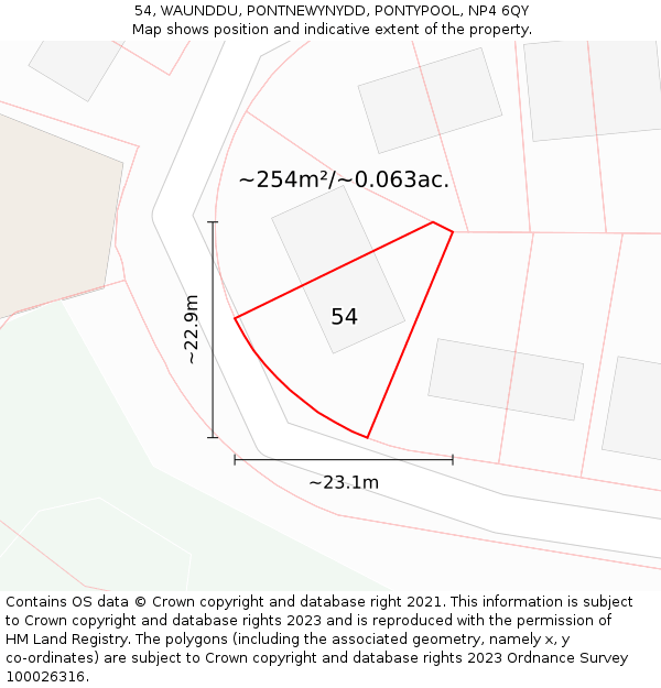 54, WAUNDDU, PONTNEWYNYDD, PONTYPOOL, NP4 6QY: Plot and title map