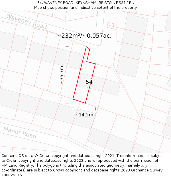 54, WAVENEY ROAD, KEYNSHAM, BRISTOL, BS31 1RU: Plot and title map