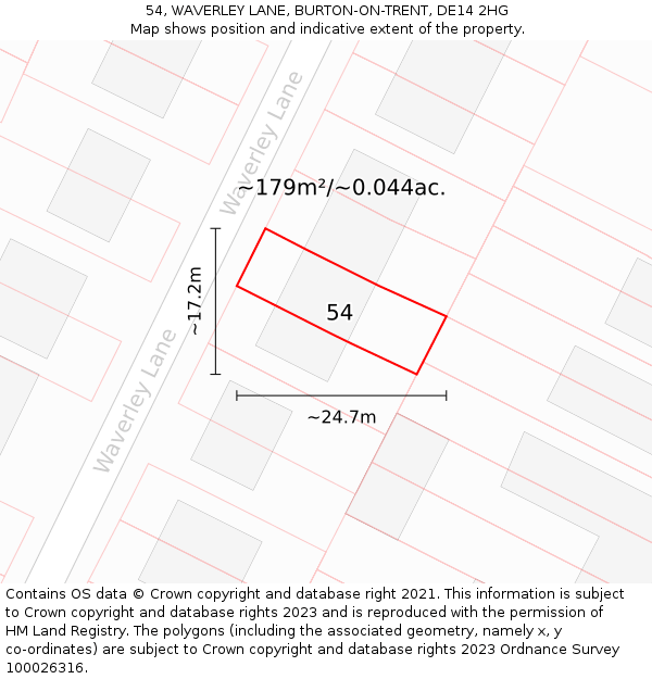 54, WAVERLEY LANE, BURTON-ON-TRENT, DE14 2HG: Plot and title map
