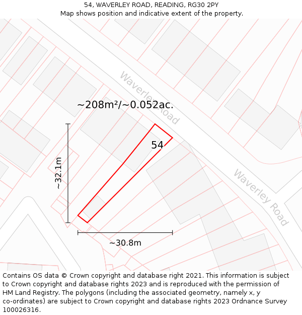 54, WAVERLEY ROAD, READING, RG30 2PY: Plot and title map