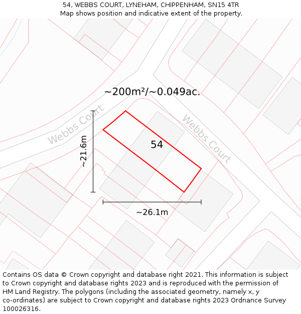 54, WEBBS COURT, LYNEHAM, CHIPPENHAM, SN15 4TR: Plot and title map