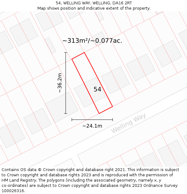 54, WELLING WAY, WELLING, DA16 2RT: Plot and title map