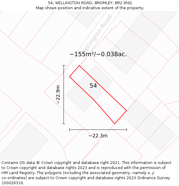 54, WELLINGTON ROAD, BROMLEY, BR2 9NQ: Plot and title map