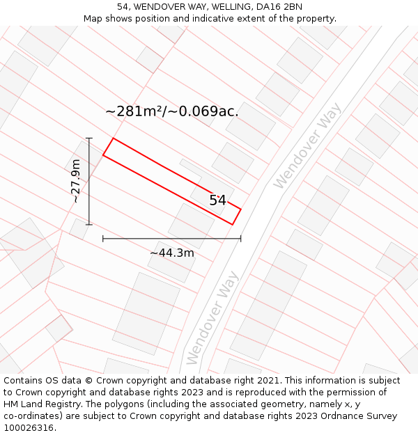 54, WENDOVER WAY, WELLING, DA16 2BN: Plot and title map