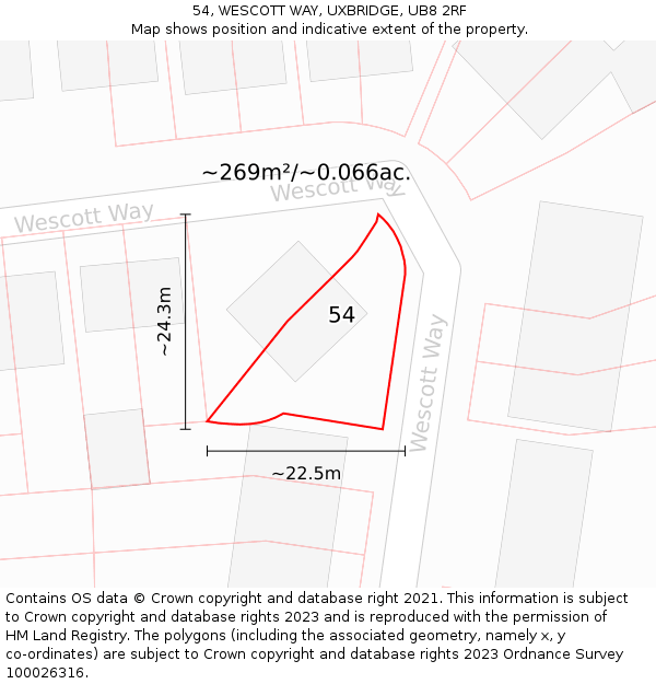 54, WESCOTT WAY, UXBRIDGE, UB8 2RF: Plot and title map
