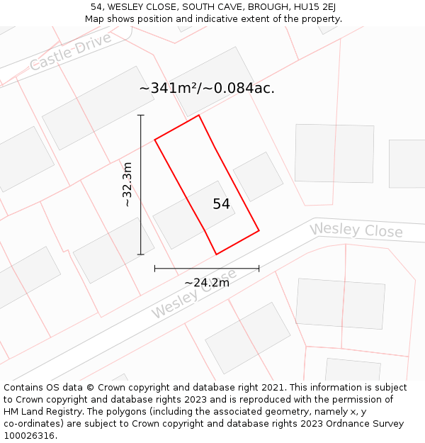 54, WESLEY CLOSE, SOUTH CAVE, BROUGH, HU15 2EJ: Plot and title map