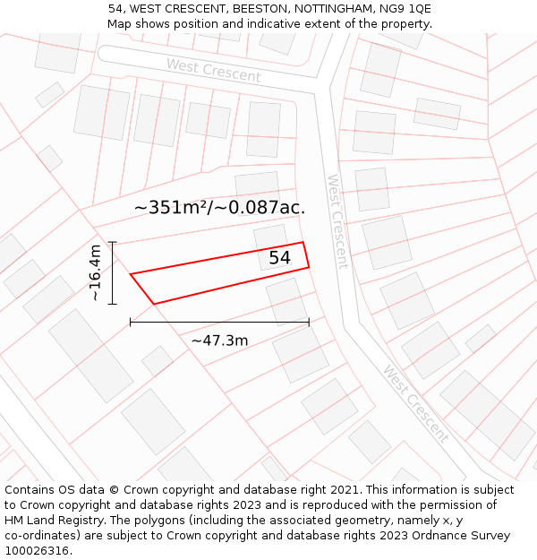 54, WEST CRESCENT, BEESTON, NOTTINGHAM, NG9 1QE: Plot and title map