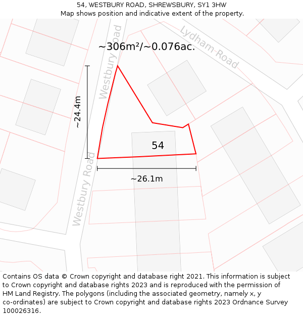 54, WESTBURY ROAD, SHREWSBURY, SY1 3HW: Plot and title map