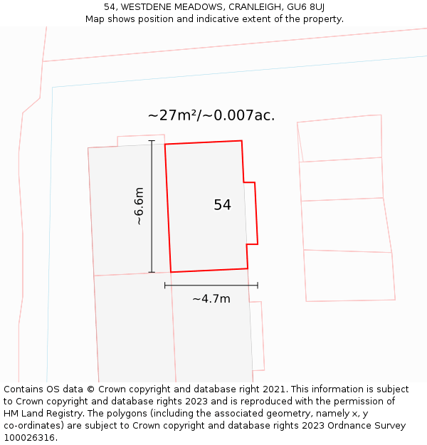 54, WESTDENE MEADOWS, CRANLEIGH, GU6 8UJ: Plot and title map