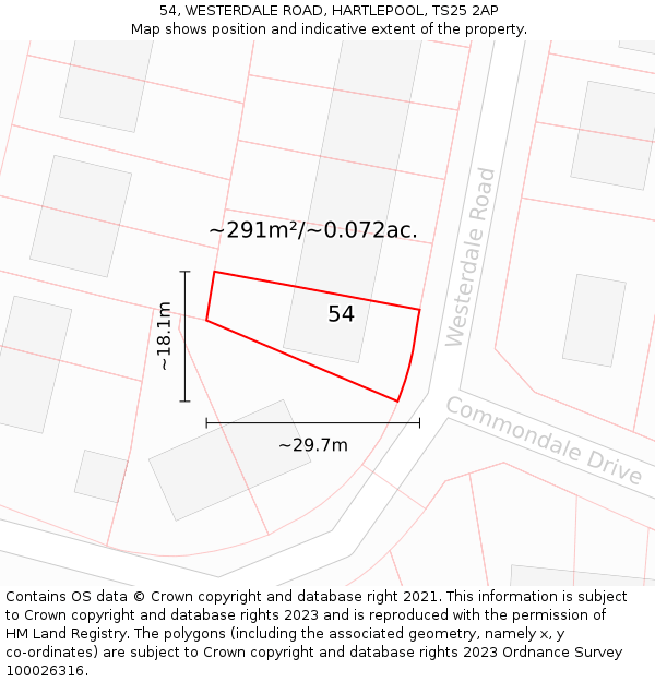 54, WESTERDALE ROAD, HARTLEPOOL, TS25 2AP: Plot and title map