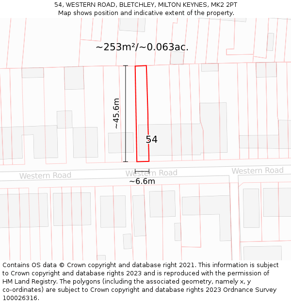 54, WESTERN ROAD, BLETCHLEY, MILTON KEYNES, MK2 2PT: Plot and title map