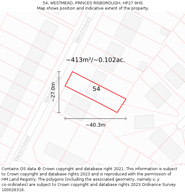 54, WESTMEAD, PRINCES RISBOROUGH, HP27 9HS: Plot and title map